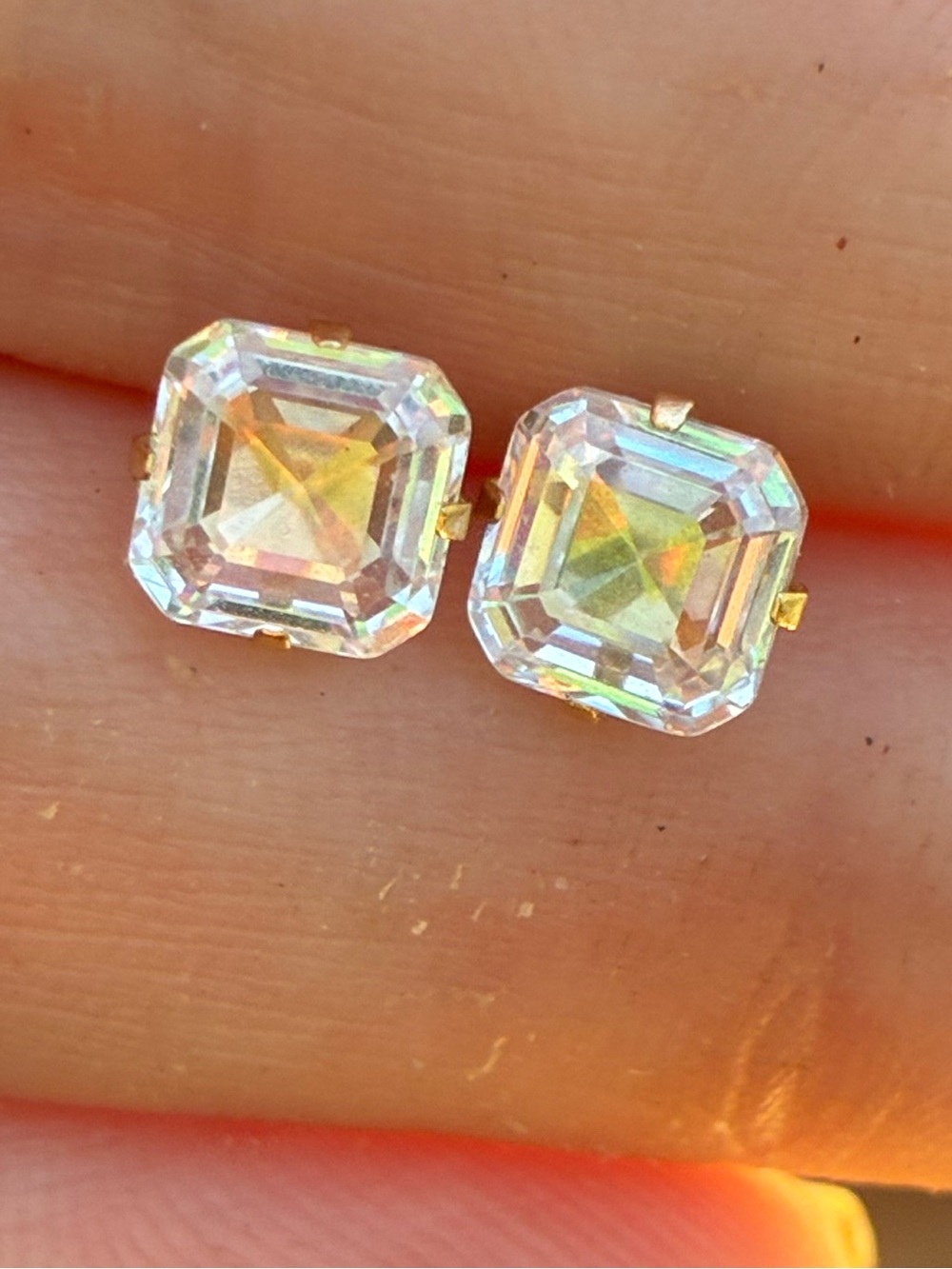 Solid 14k yellow gold custom cut genuine goshenite earrings